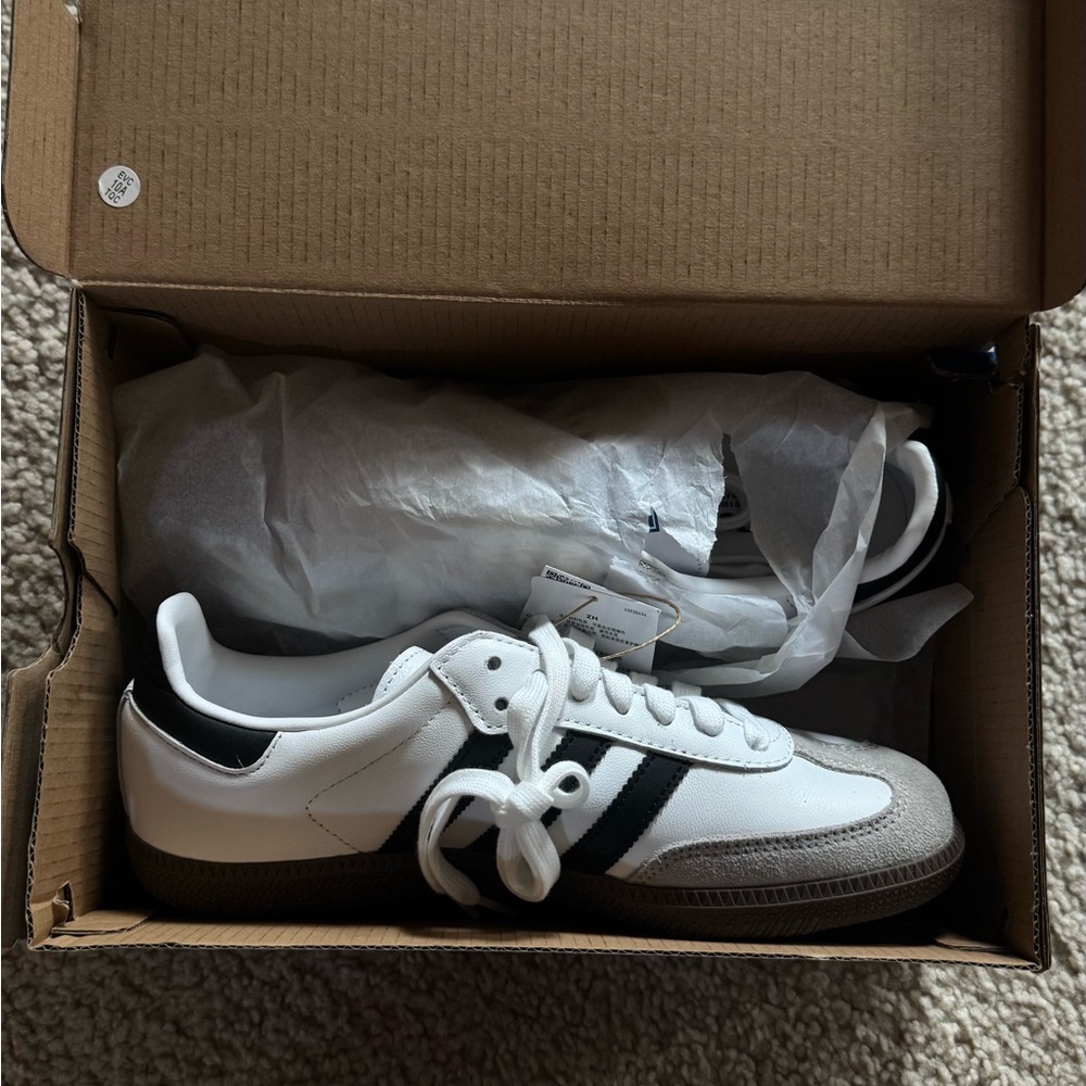 adidas White and Black Sneakers with Gray Accents. - Picture 3 of 3